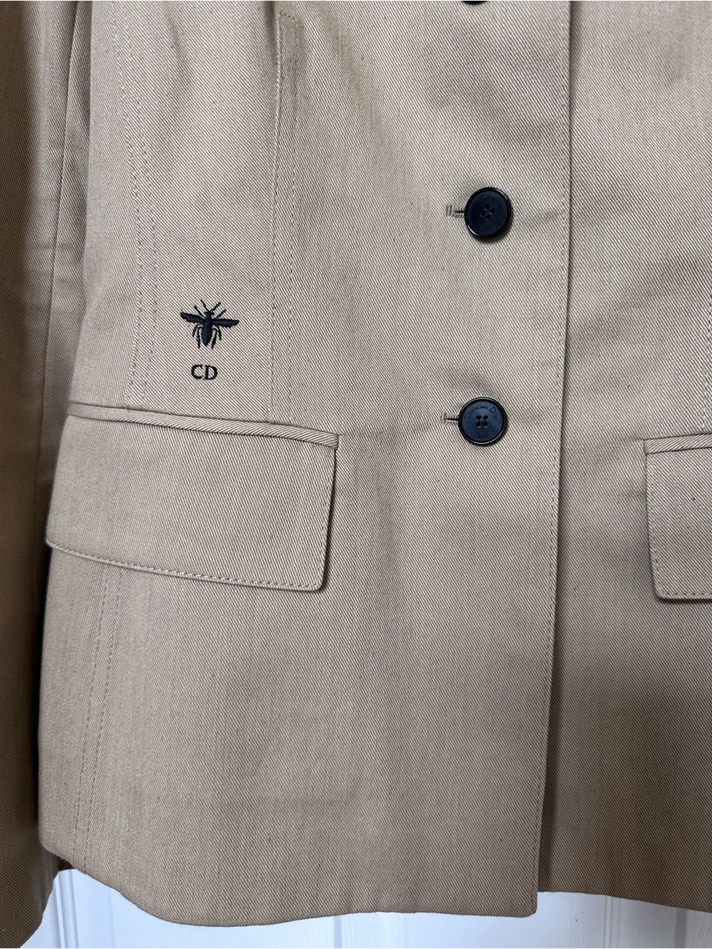 Christian Dior Bar Blazer — Beige Canvas, Bee Emblem